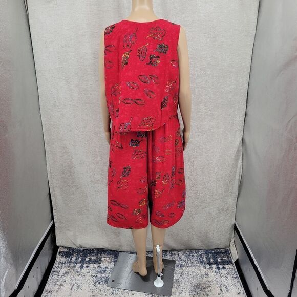 Young Fashion Vintage Red Patterned Culottes and Sleeveless Top Matching Set - Picture 8 of 12